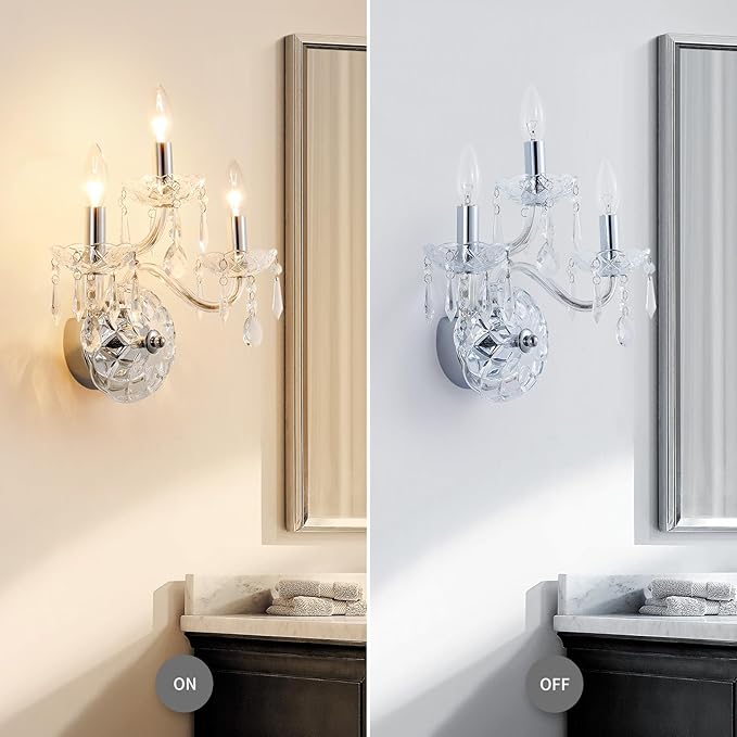 WUZUPS 3-Light Candle Vanity Wall Sconces Light Fixture for Bedroom Living Room Bathroom, E12 Base, Chrome