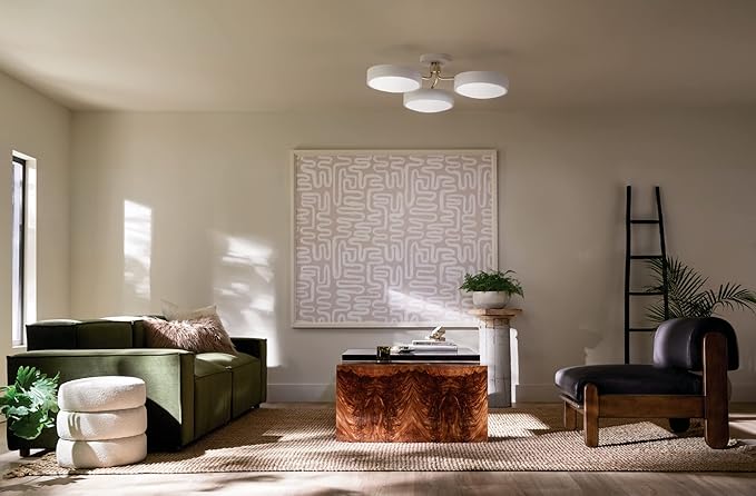 KICHLER Sago 52604WHCPZ Semi Flush LED 3-Light 40˝ with Clear Acrylic with Inside Satin Etch in White and Champagne Bronze