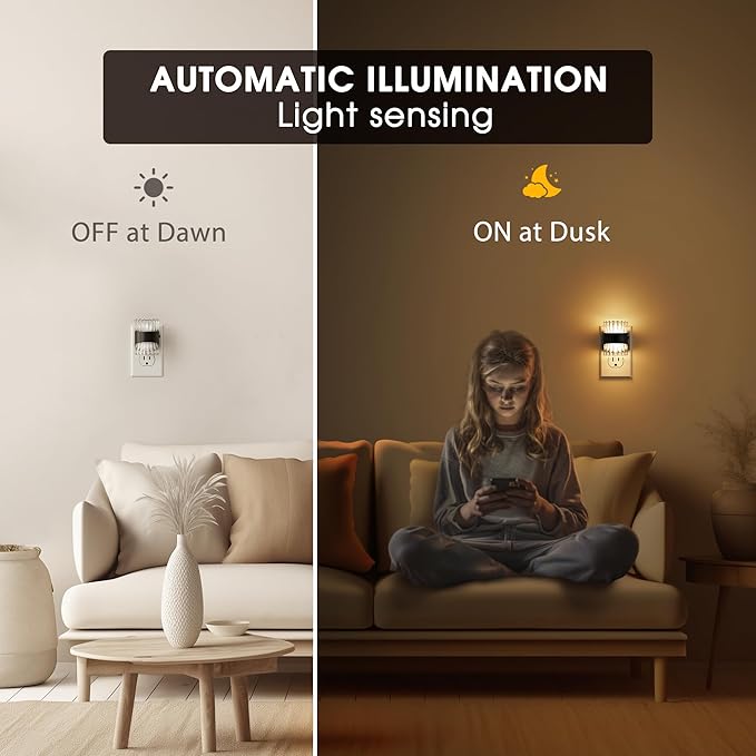 Briignite Night Light, Night Lights Plug into Wall, LED Clear Night Light for Kids, Adjustable Brightness NightLights with Dusk to Dawn Sensor for Bedroom Bathroom, 3000K/4000k/5000K, 2 Pack
