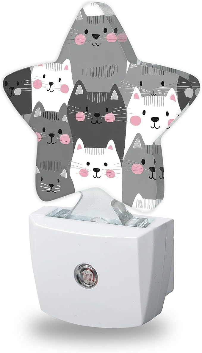 Nightlight,Gray Cats Decorative Night Lights Plug Into Wall, Night Light with Auto Sensor for Bedroom,Nursery,Hallway,Stairway,Gifts
