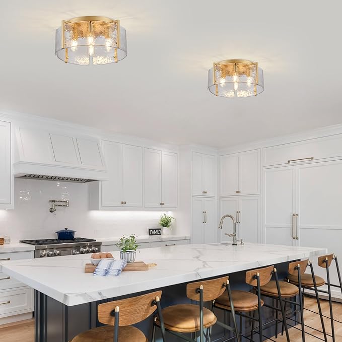 17.3" Modern Gold Semi Flush Mount Ceiling Light Fixture Glass 4-Light Close to Ceiling Lamp for Hallway Entryway Kitchen Island Dining Room Foyer Bedroom Laundry
