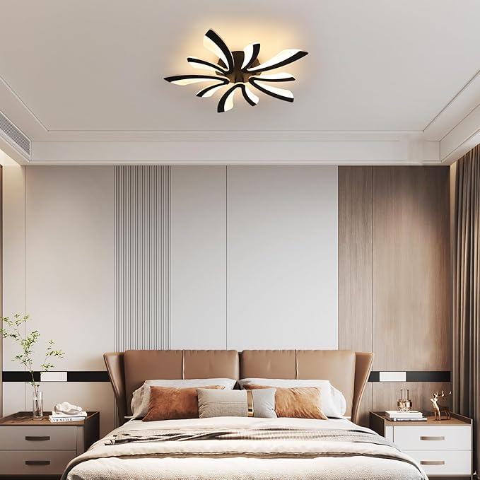 DELIPOP Modern Ceiling Light, 26.7'' Dimmable Black Acrylic V-Shaped LED Flush Mount Ceiling Light, 3000K-6500K with Remote Control for Living Room Bedroom Dining Room