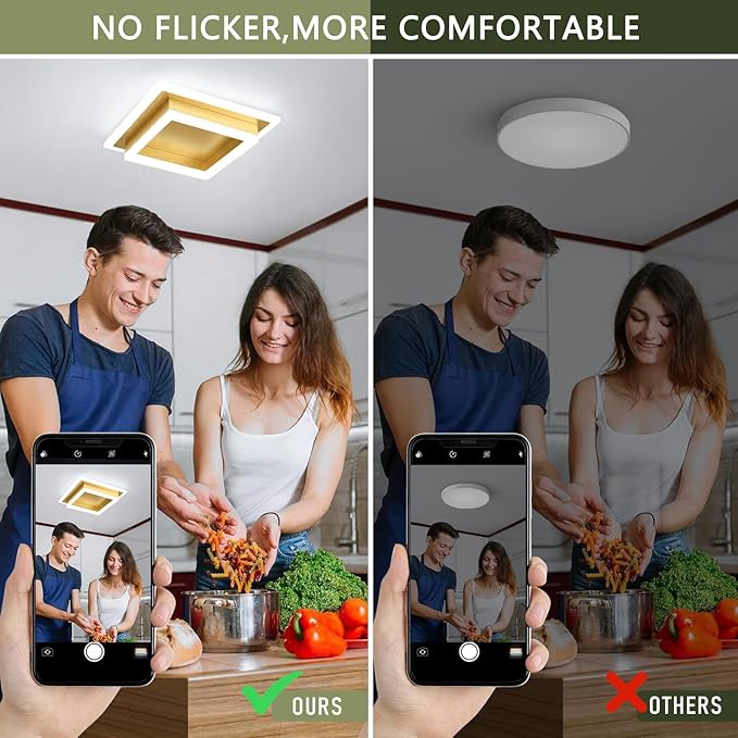 Modern LED Ceiling Lights, Gold Kitchen Ceiling Light, 32W Cool White 6000K Acrylic LED Hallway Ceiling Light Fixtures, Flush Mount Ceiling Lights for Bedroom Dining Room Kitchen Bathroom(Gold)