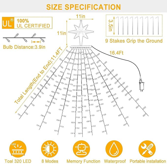 Christmas Decoration Dipper Star String Lights,320 LED Color Changing Christmas Tree Lights 8 Modes & Waterproof for Xmas Party Wedding Patio New Year Holiday