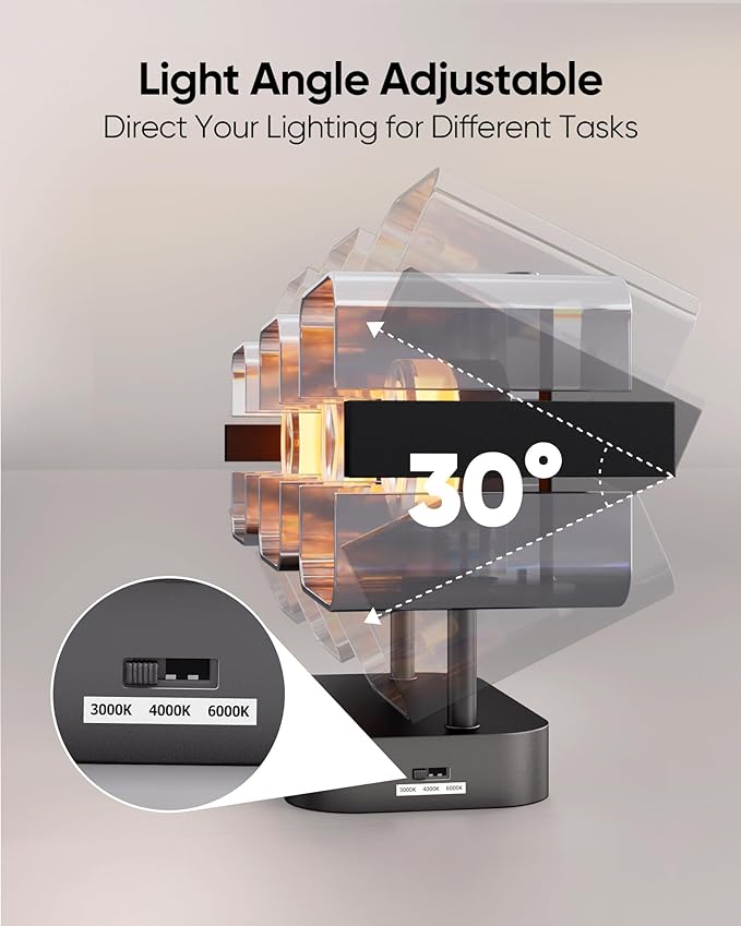 JACKYLED Bathroom Light Fixture, Modern 3-Light Vanity Lights with Art Glass Shades, 3 Color Temperatures LED Bathroom Lighting Fixture Over Mirror, 15W 900 Lumen 30° Adjustable, Ash Gray Glass