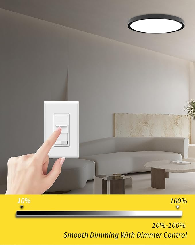 1Pack 16 Inch Dimmable LED Flush Mount Ceiling Light Panel,32W 3480LM,3000K/4000K/6000K CCT Selectable,Ultra Thin Round Black Ceiling Light Fixture for Hallway Kitchen Bedroom Home Office Bathroom