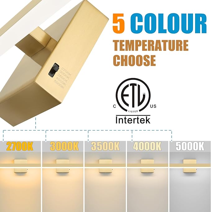 Gold Bathroom Vanity Light 15.75 inch, 14W Dimmable 5CCT LED Modern Bathroom Light Fixture Over Mirror - ETL Certificated