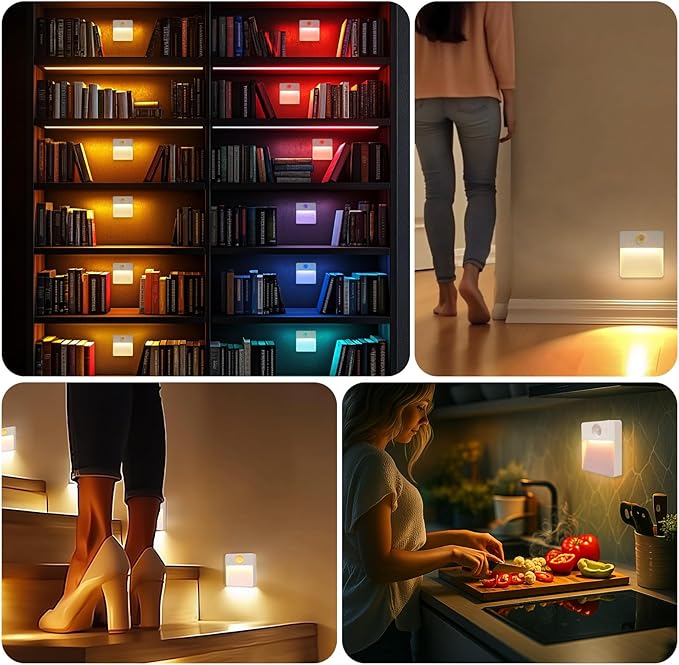 Guankai 3 Pack Motion Sensor Stair Light for Indoor, Rechargeable Battery Operated Closet Lights, RGBW Stick On Night Lamp, Motion Activated Magnetic Lighting Lamps for Step, Cabinet,Hallway,Bathroom