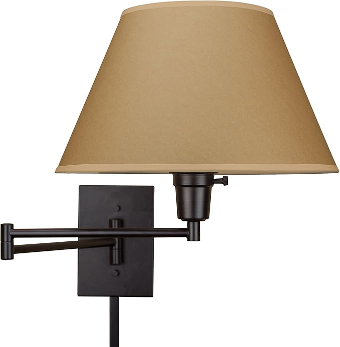 Kira Home Cambridge 15" Modern Swing Arm Wall Sconce with Opaque Empire Paper Shade, 2-in-1 Plug in or Hardwired Wall Lamp with 3-Way Switch, Black Finish