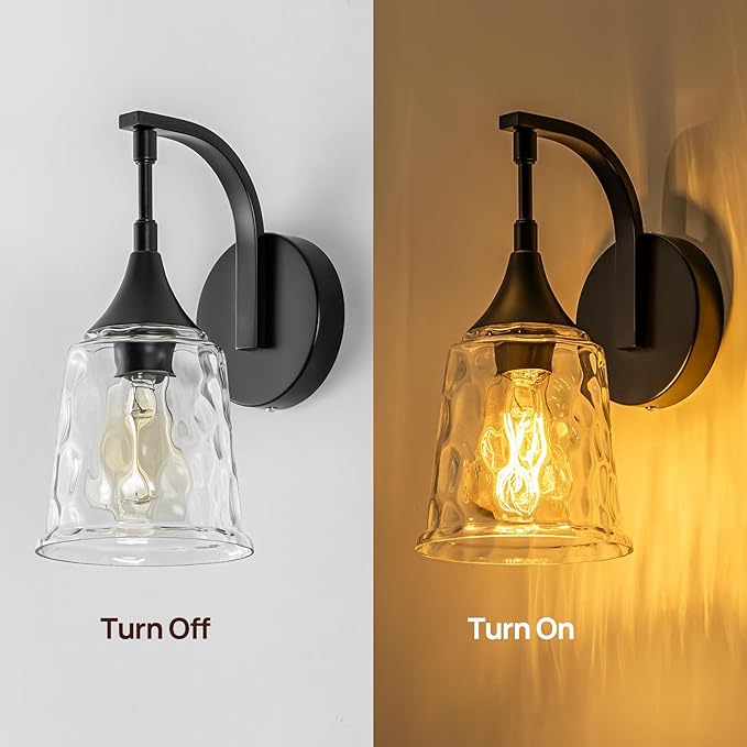 Black Wall Sconce，Modern Bathroom Wall Sconce Lights with Clear Glass Shade, Farmhouse Vanity Light Fixtures for Bedroom Mirror Hallway Entryway