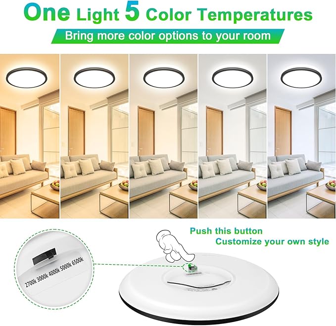 16.5 Inch Large Flush Mount Ceiling Light Fixtures, 4200 Lumens 32W Ceiling Lamp, 2700K-6500K Selectable & Dimmable, 0.86 Inch Extremely Thin Black Modern Flat LED Ceiling Lights for Bathroom, 1 Pack