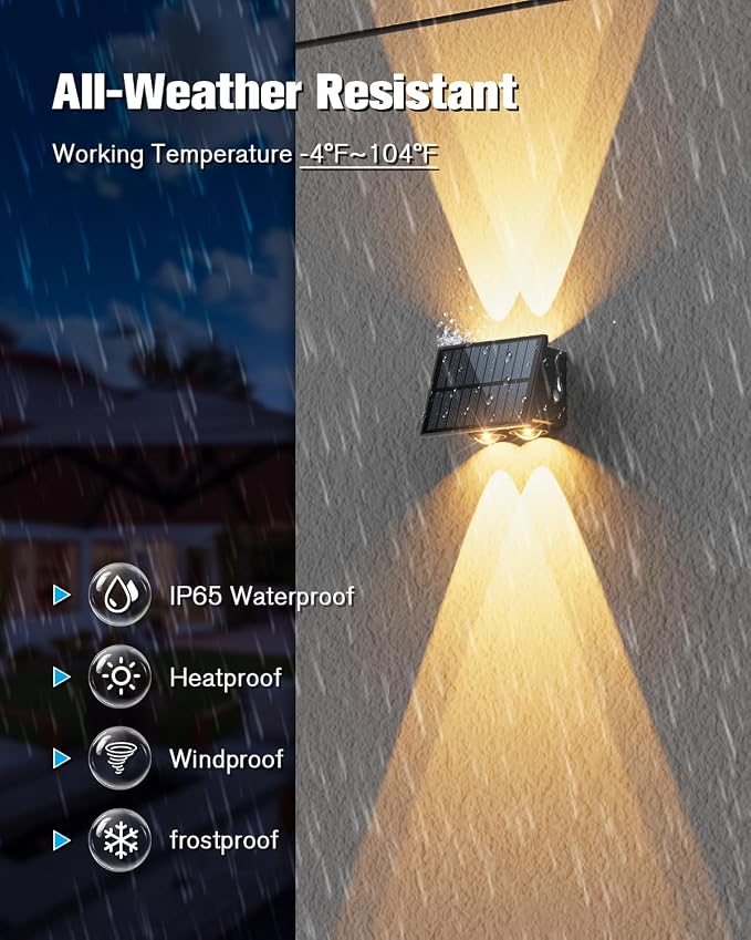 VOLISUN Solar Fence Lights 12 Pack, Color Glow LED Up and Down Wall Lights, IP65 Waterproof Solar Lights Outdoor for Patio, Backyard, Railing, Deck, Fence and Wall (4 Lenses)