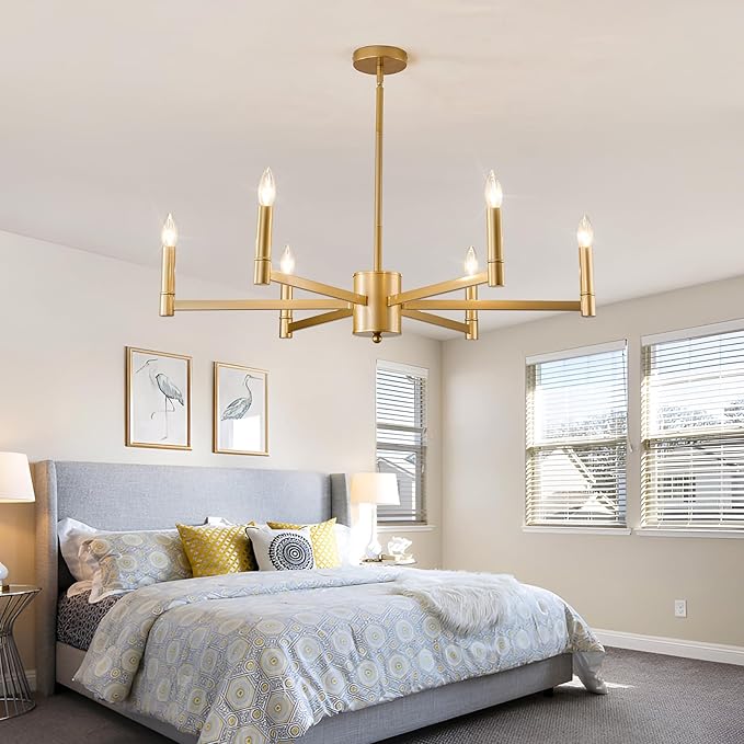 ASGYISA 6-Light Gold Candle Chandeliers Modern Farmhouse Ceiling Light Fixture Industrial Lighting for Dining Room Living Room Bedroom Kitchen Island Foyer