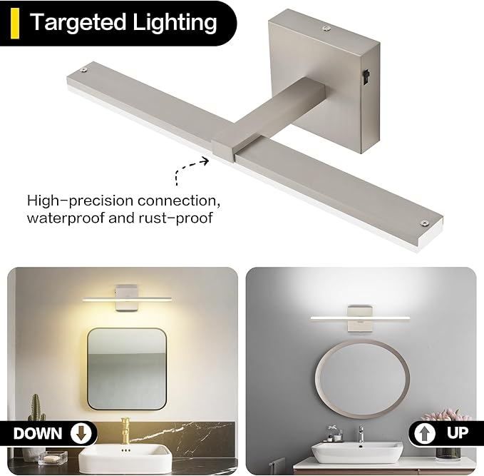 ZUZITO 18 Inch Vanity Lights for Bathroom Brushed Nickel Over Cabinet Arm Extra Wide LED Bar 5CCT 2900K 6000K ETL IP44