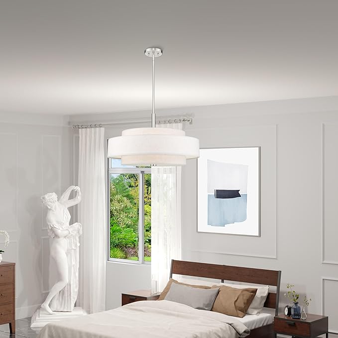 Livex Lighting Fabric Shade 52138-91 Meridian 5 Light Brushed Nickel Pendant