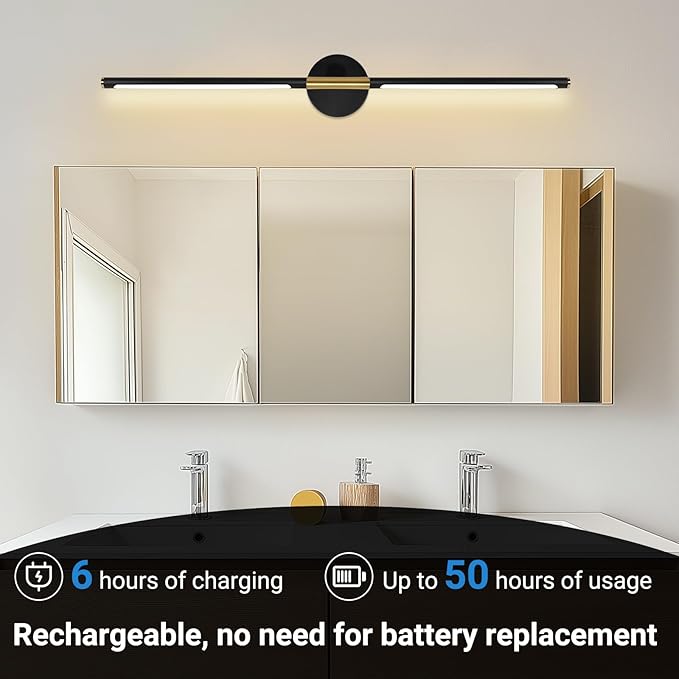 TaoFiaCo Battery Operated Wall Sconces, 360°Rotate Wireless Rechargeable Wall Sconces with Remote Control, Black Gold, Dimmable, Timing Decor Lights for Bedroom Hallway, 31.5 Inch 1 Pack