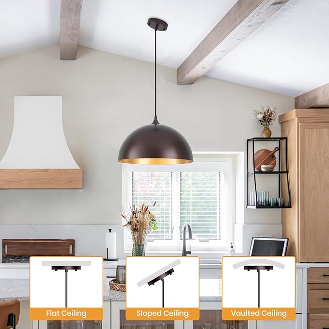 16 Inch Industrial Pendant Light, Large Dome Pendant Lights for Kitchen Island, Farmhouse Hanging Light or Dining Room Cafe Bar, Oil Rubbed Bronze Finish