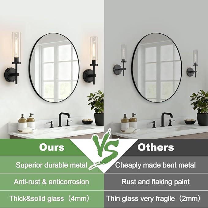 MOKATNG Wall Sconces Set of Two, Matte Black Bathroom Sconces with Clear Glass, Hardwired Sconces Wall Decor Set of 2, Modern Wall Light Fixtures for Bathroom Mirror Living Room Bedroom Hallway