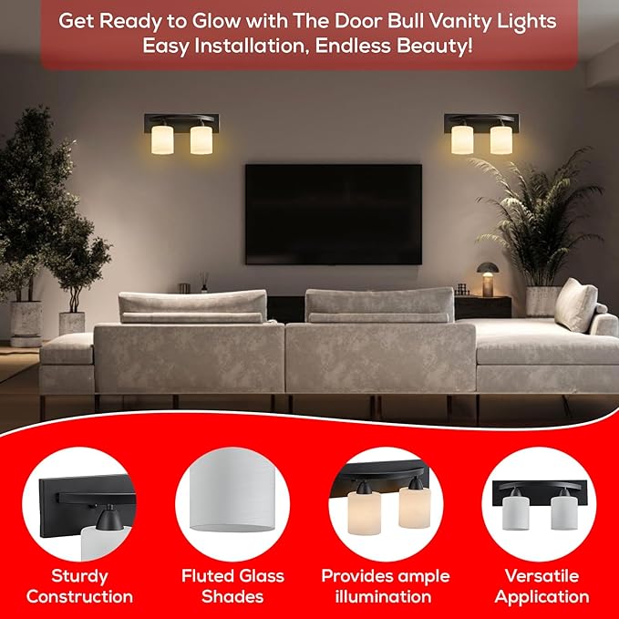 The Door Bull Modern 2-Light Bathroom Vanity Light – Oil Rubbed Bronze Fixture with Frosted Glass Shades, E26 Socket – Wall Sconce for Mirror, Bathroom, Kitchen, Hallway, Entryway