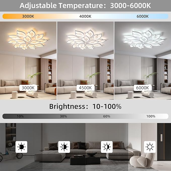 JAYMP 39.4" Flower Shaped Ceiling Light Dimmable Modern Ceiling Lamp Remote Control LED Lighting Fixture for Living Room Kitchen Dining Room (White/15 Petals)