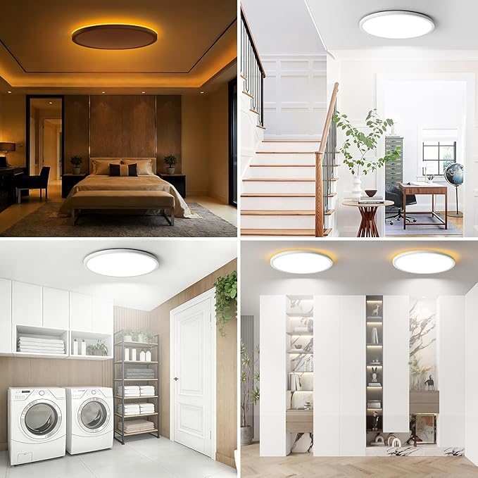 Brightever 15 Inch Large LED Ceiling Light Fixture with Night Light, 5CCT Dimmable Ceiling Lamp Flush Mount, 30W 3000LM, 2700K/3000K/4000K/5000K/6500K Adjusted Round LED Light for Porch, 1 Pack