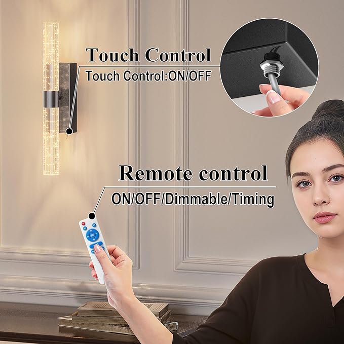 camuucci Battery Operated Wall Sconces Set of 2 Rechargeable Battery Powered Wall Light with 12000mAh Not Hardwired Dimmable Wall Lamp Fixtures for Bedroom Living Room Black 15.3 Inches