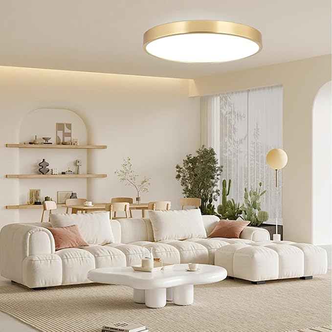 SOTTAE 12 Inch Brushed Gold Metal Flush Mount LED Ceiling Light, 3000-5000K 20W Thin Round Modern Low Profile Ceiling Light Fixtures for Bedroom, Living Room, Kitchen, Entryway, Bathroom