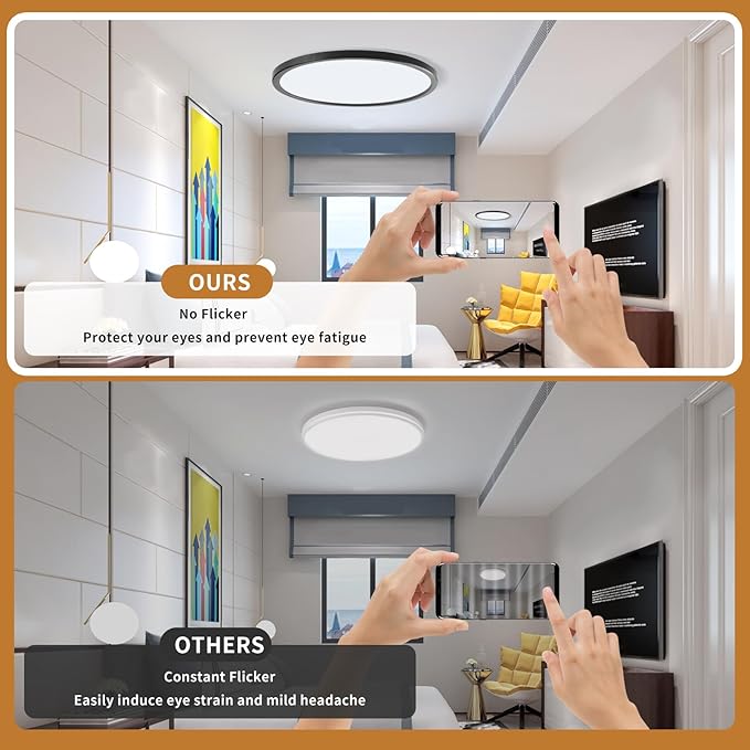 3200LM Flush Mount Ceiling Light Fixtures Black 12Inch, Dimmable LED Ceiling Lights for Bedroom, CCT Adjustable 3000K 4500K 6000K, Bright Low Profile Flat Ceiling Lights for Kitchen Bathroom, 2 Packs
