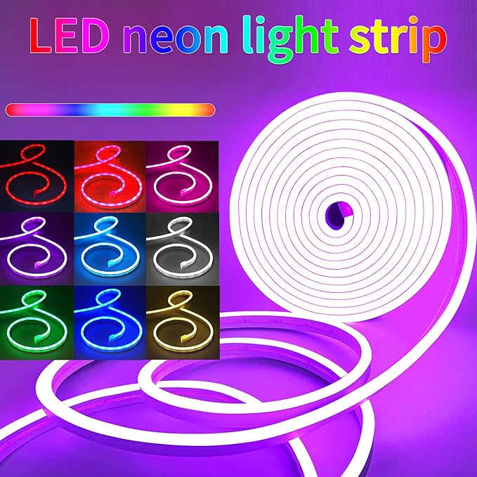 LED Neon Lights，3.3ft USB Powered LED Strip Lights，5V Color Changing Rope Light with APP Control，IP65 Waterproof RGB Rope Lights for Bedroom，Cabinet,Kitchen, DIY (with Adhesive Backing)