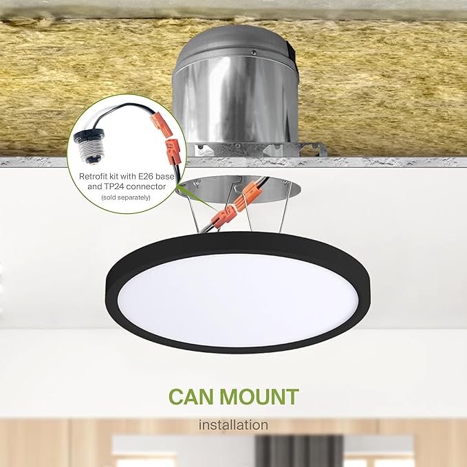 ASD LED 9" Round Flush Mount Ceiling Light Fixture, Low Profile Surface Lighting | 5CCT, Dimmable, Ultra-Thin, ETL Listed | 18W 1660LM 2700-6000K 120V | Kitchen, Bedroom, Hallway Lamp | Black