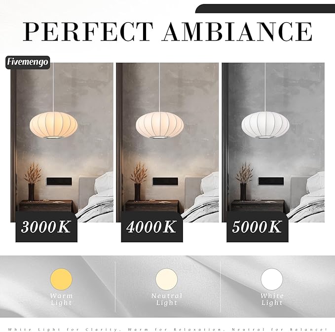 11.5in Small Lantern Pendant Light, Imitation Silk Lampshade, White Bubble Pendant Light, Large Hanging Lamp Simple Chandelier for Dinning Room Kitchen Island Bedroom Restaurant Cafe