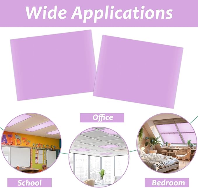 Wiooffen 8 Pcs Fluorescent Light Covers with 80 Magnets Decorative for Classroom Ceiling Light 4x2 Feet Magnetic Filter Easy Install for Office Hospitals & Home Drop Ceiling Supplies(Purple)
