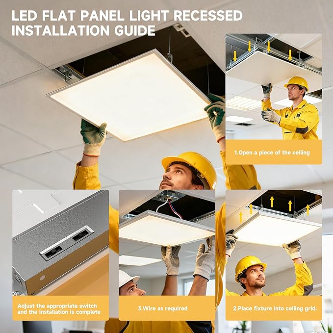 4 Pack 2x4 LED Flat Panel Light Drop Ceiling Office Fixture,Surface Mount Drop Ceiling Fixture,9576LM, 30W/40W/50W/60W/72W Selectable,3000K/3500K/4000K/5000K/6500K 5CCT,Dimmable (0-10V),ETL Listed