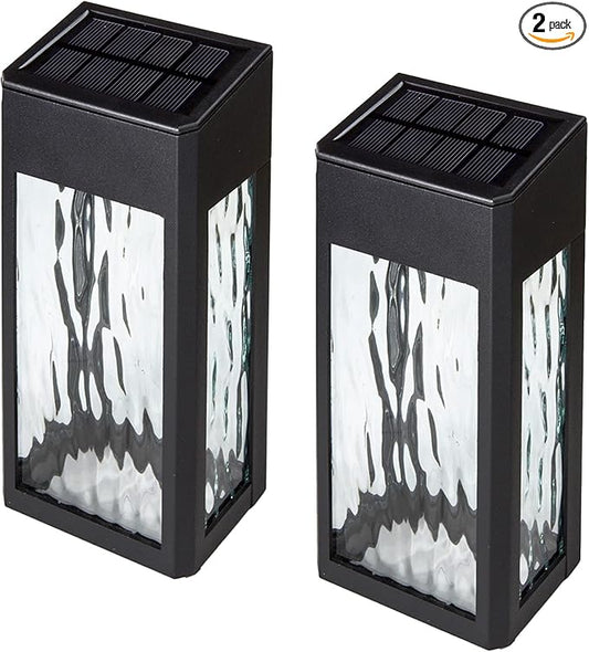 Classy Caps SWL888 - Black Aluminum Lancaster Deck & Wall Light (2 Pack) – Outdoor Solar LED Lighting, Durable Black Aluminum, Real Glass Construction, Perfect for Outdoor Decks, Patios, and Walls.