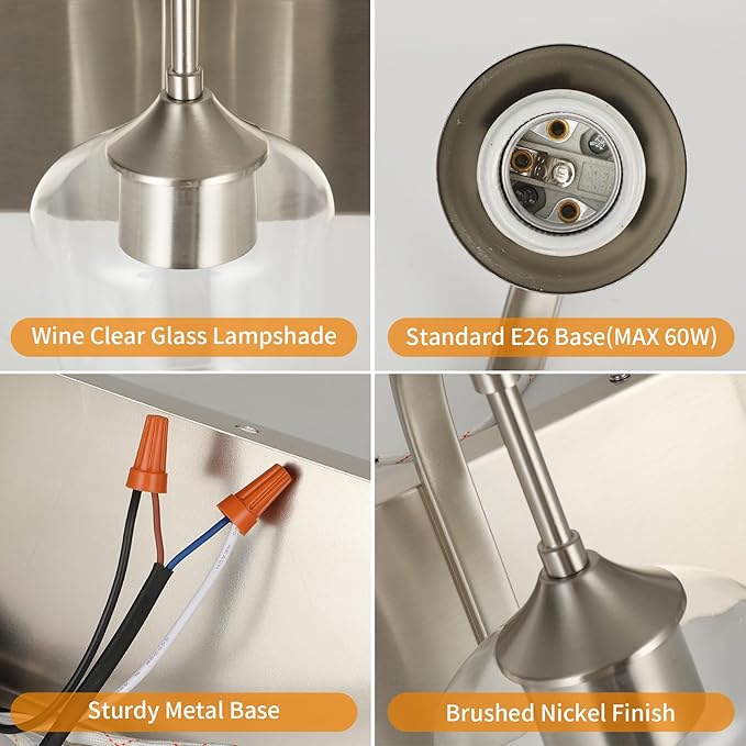 4-Light Brushed Nickel Vanity Light with Clear Glass Shade, 33.07'' Modern Wall Lights for Bathroom, Bedroom, Hallway, Living Room (E26 Base)