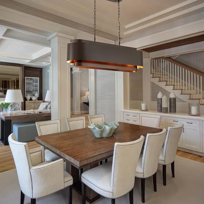 40" Modern Farmhouse Linear Chandelier, Dining Room Light Fixture Over Table Kitchen Island Lighting Metal Rustic Industrial Pendant Light Oil-Bronze
