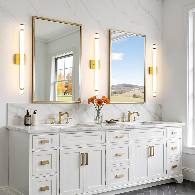 LED Modern Bathroom Light Fixtures Over Mirror - 31 Inch Gold Vanity Lights for Bathroom with Acrylic Shade 19W Dimmable 5CCT Bathroom Sconces Wall Lighting(Built-in Dimmer)