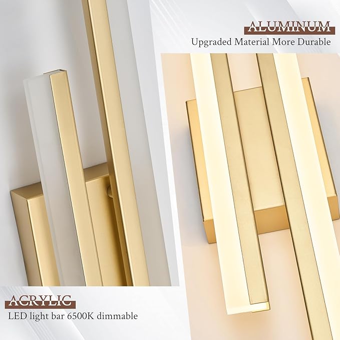 LED Wall Sconce Gold Modern Remote Wall Light Fixtures for Living Room, Dimmable LED Vanity Light Indoor Remote Wall Sconce for Bedside Bedroom Bathroom Dining Room, 23.6inch 1 Pack