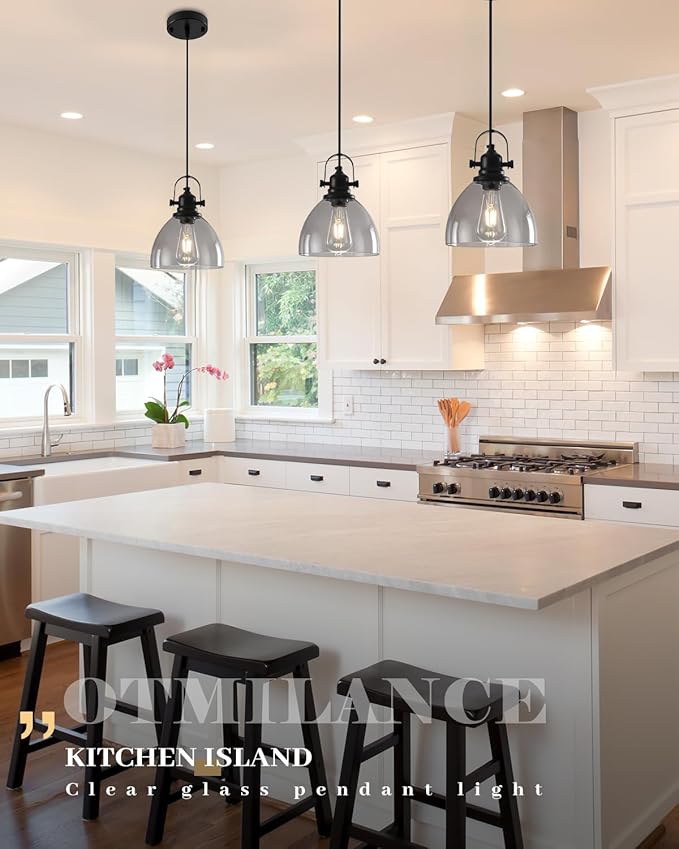 Smoke Gray Glass Pendant Lights Kitchen Island, 7.5 “Industrial Glass Pendant Lights 1-Pack, Modern Clear Kitchen Island Lighting, Light Pendants for Kitchen Island, Living Room, Bathroom