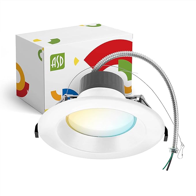 ASD 6 Inch Commercial Canless LED Downlight, Power Adjustable 10/15/22W Lighting, Round Dimmable Recessed Ceiling Light Fixture, 5 Color Temperatures 2700K-5000K, 120-277V IC Rated UL & Energy Star