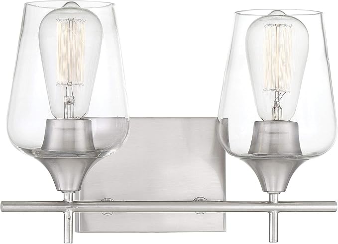 Savoy Essentials 8-4030-2-SN Octave Bohemian Clear Glass Bathroom Vanity Wall Light, 2-Light 120 Total Watts, 10" H x 14" W, Satin Nickel