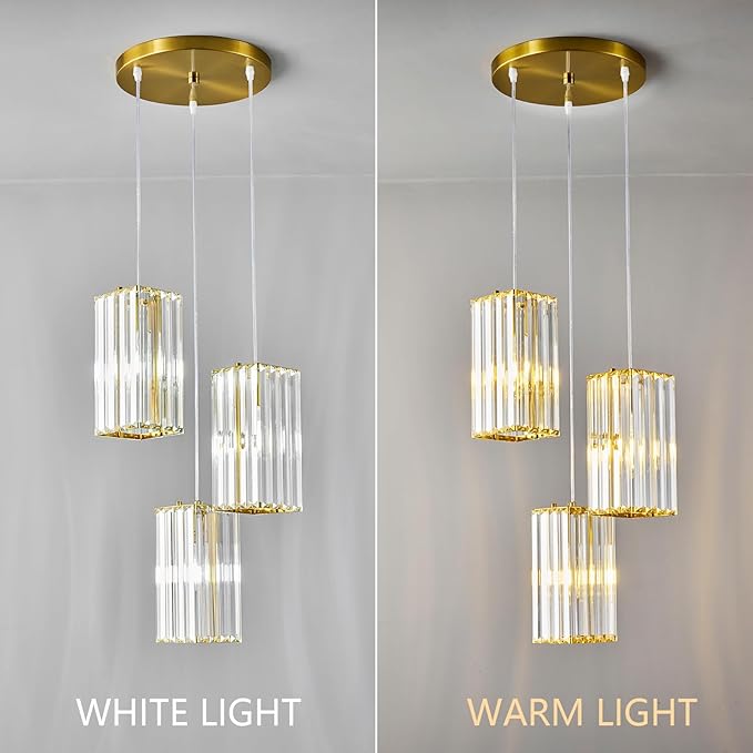Modern Pendant Light Black Rectangle Pendant Lighting Mini Crystal Chandeliers Adjustable Pendant Light Fixture for Kitchen Island Dinning Room Living Room Corridor Bedroom(Black 3-Light)
