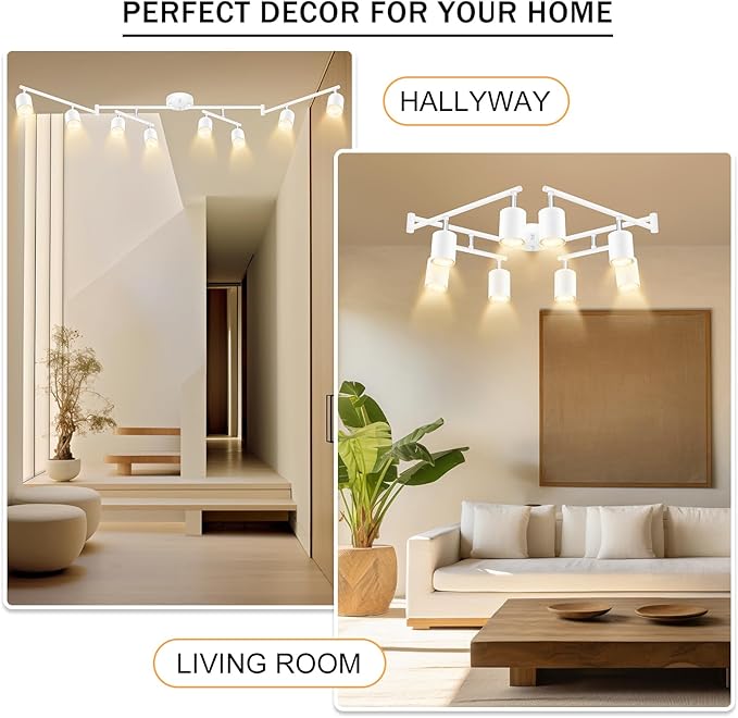 White Track Lighting Fixture Ceiling, Modern Track Light Fixtures Kitchen, 8-Light Rotatable LED Track Lights, Semi Flush Wall Sconces Lighting for Dining Room/Hallway(GU10 Socket, Bulb Not Included)