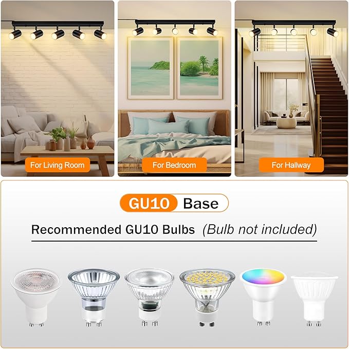 AUQUEE 5 Light Track Lighting Kit,Black 5 Way Modern Plug in Ceiling Spotlight,Industrial LED Wall Light for Kitchen Cabinet Gallery Bar Hallway Living Room,Rocker Switch,15 Foot Cord(No Bulb)