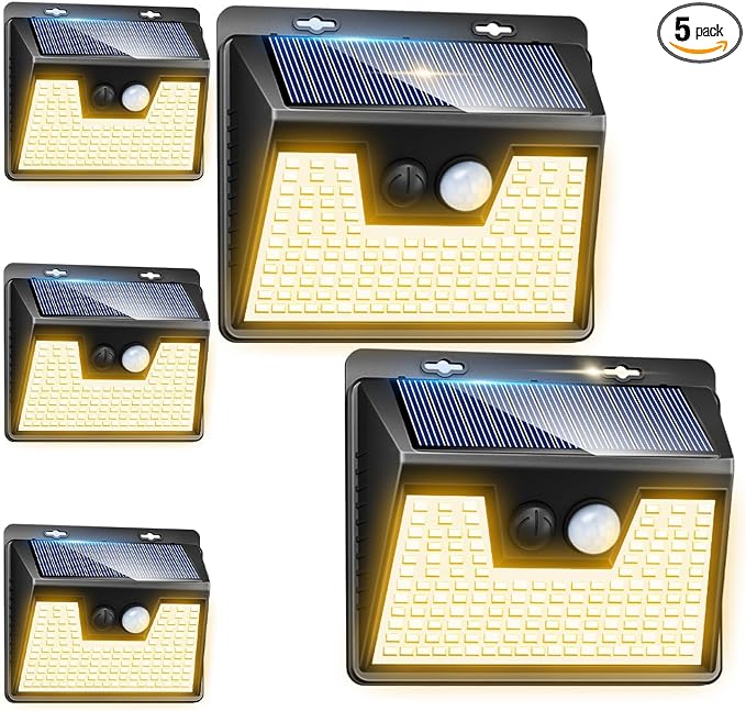 Peasur Solar Outdoor Lights [5 Pack/140LED], Motion Sensor Light Ultra-Bright, Solar Powered Security Lights 3 Modes, Waterproof for Outside Garden Yard (Warm White)