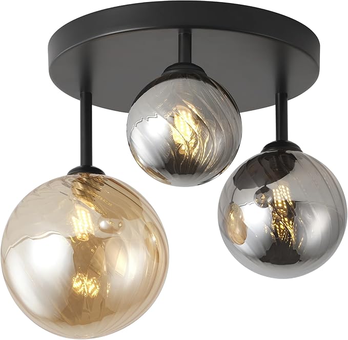 ANYLOVE Modern Chandelier 3-Light Industrial Ceiling Lights Fixture 12" Black Semi Flush Mount Ceiling Light with G9 Base Lights Fixture for Dining Room Bedroom Foyer Hallway Living Room