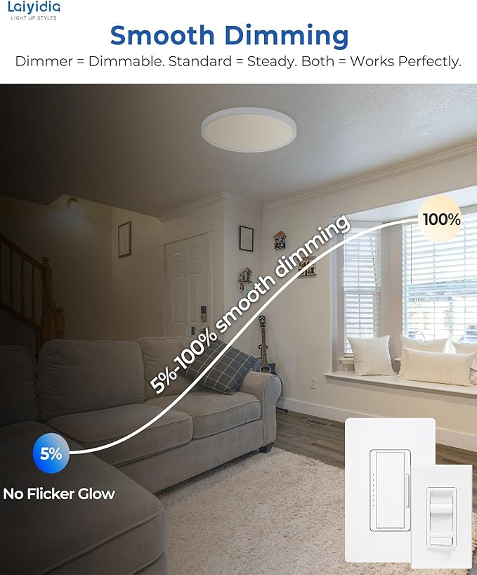 2-Pack 12 Inch Dimmable LED Flush Mount Ceiling Light – 24W 2640LM Ultra Slim 0.72", 5CCT (2700K-6500K), Easy DIY Installation Fixtures for Bedroom, Kitchen, Hallway, Laundry Room, White
