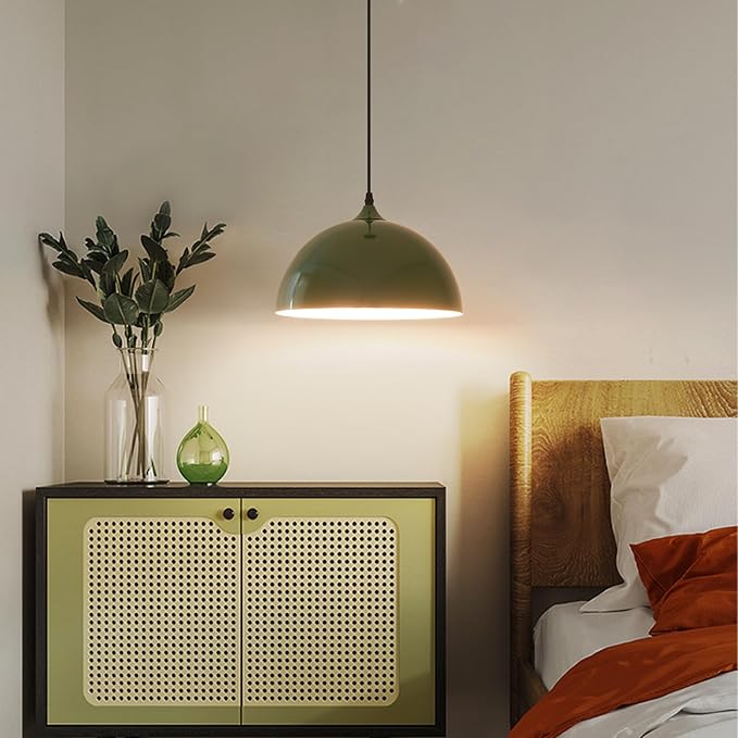 Green Plug in Pendant Light 2 Packs 11.8inch, Farmhouse Pendant Light, Kitchen Pendant Light, Pendant Lights Kitchen Island, Hanging Lights with Plug in Cord for Kitchen 14.7 ft