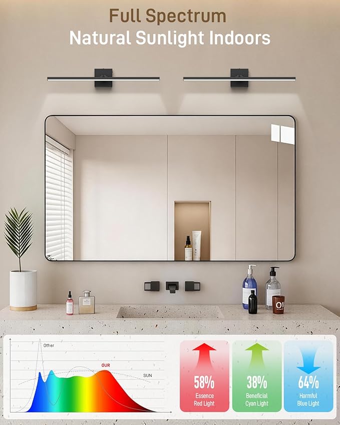 Black Bathroom Vanity Light Fixtures, Morden Vanity Lights with 5CCT&Dimmable Wall Sconce Lamp, 16IN Rotatable Vanity Bath Fixture Over Small Mirror For Bathroom Restroom Bedroom Hallway-ETL Certified