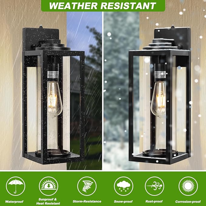FILIYANO 16 inch Dusk to Dawn Outdoor Wall Light - 2 Pack Exterior Waterproof Outside Lighting, Modern Porch Sconces, Wall Mounted Fixtures, Industrial Anti-Rust Matte Black Lantern for Front Door